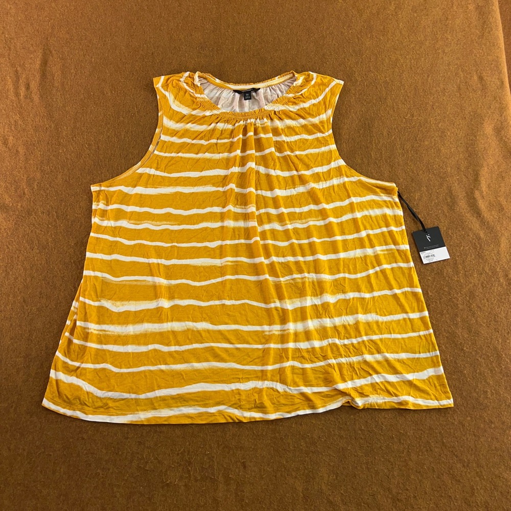 Simply Vera Vera Wang Womens 3X Yellow Striped Rayon Sleeveless Tank Top *Flaw